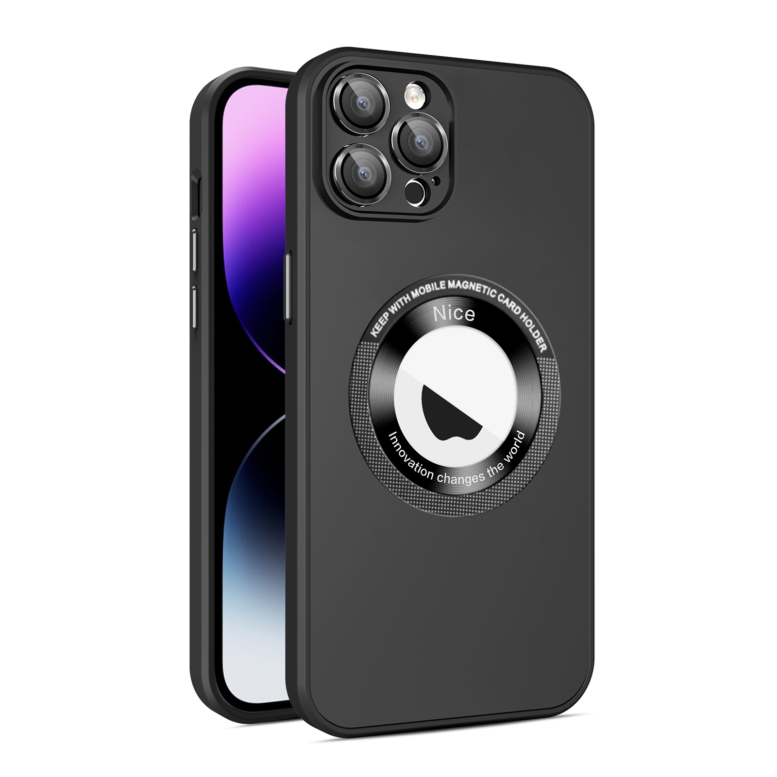 For iPhone 14 Pro Max Eagle Eye Lens CD Texture MagSafe Magnifier Phone Case(Black) - Shopkiz.com