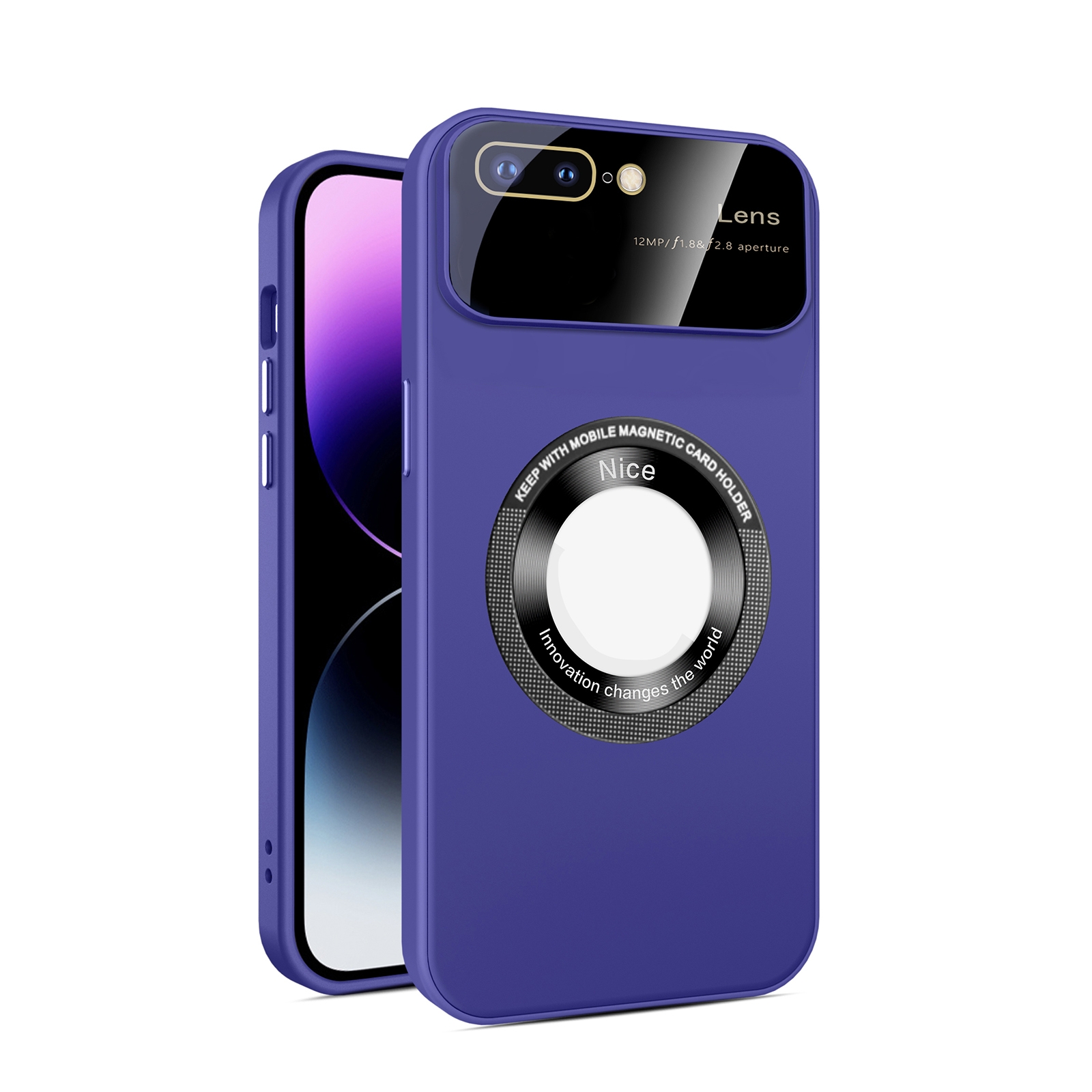 For iPhone 8 Plus/7 Plus Large Glass Window Magnetic Magsafe Phone Case with Lens Film(Dark Purple) - Shopkiz.com