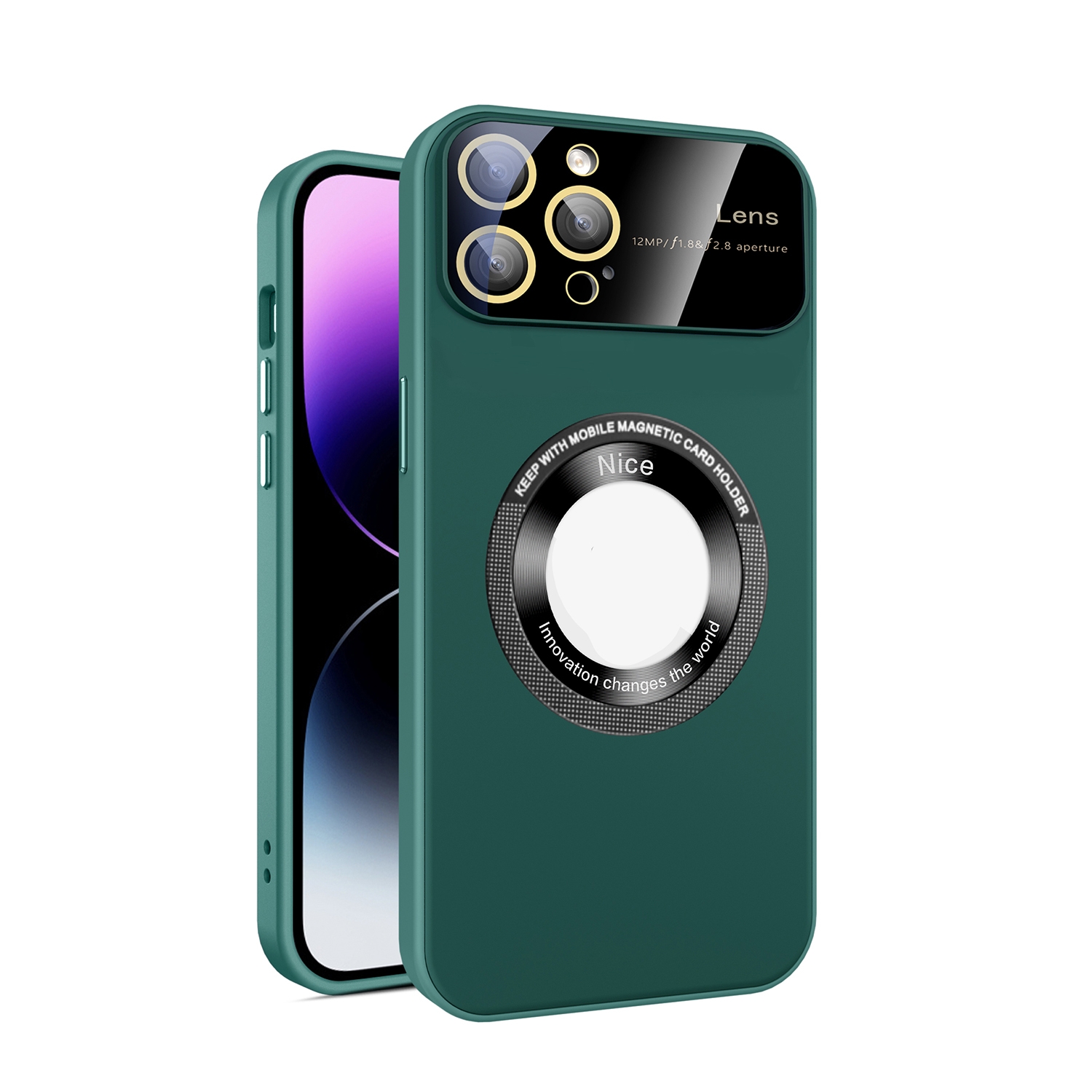 For iPhone 12 Pro Max Large Glass Window Magnetic Magsafe Phone Case with Lens Film(Green) - Shopkiz.com