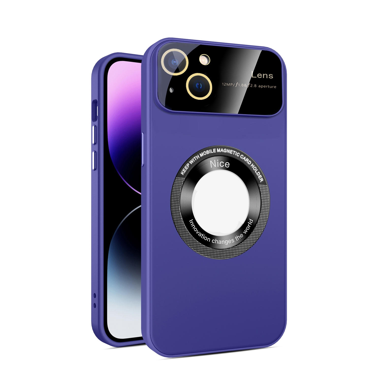 For iPhone 13 Large Glass Window Magnetic Magsafe Phone Case with Lens Film(Dark Purple) - Shopkiz.com