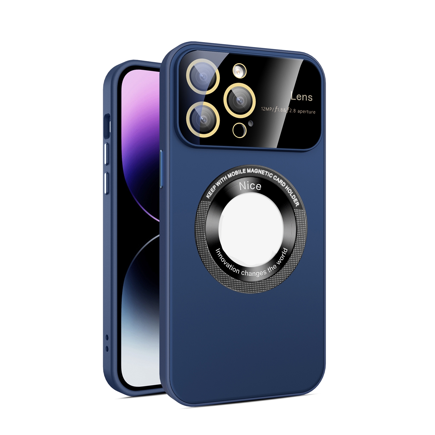 For iPhone 13 Pro Max Large Glass Window Magnetic Magsafe Phone Case with Lens Film(Royal Blue) - Shopkiz.com