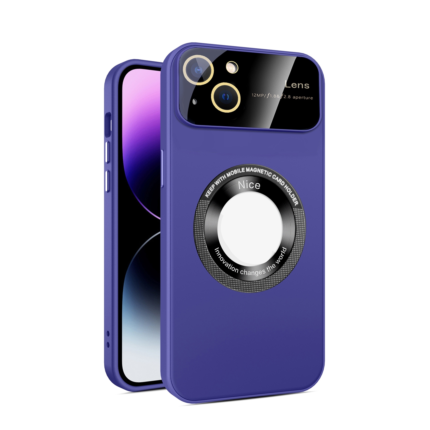 For iPhone 14 Plus Large Glass Window Magnetic Magsafe Phone Case with Lens Film(Dark Purple) - Shopkiz.com