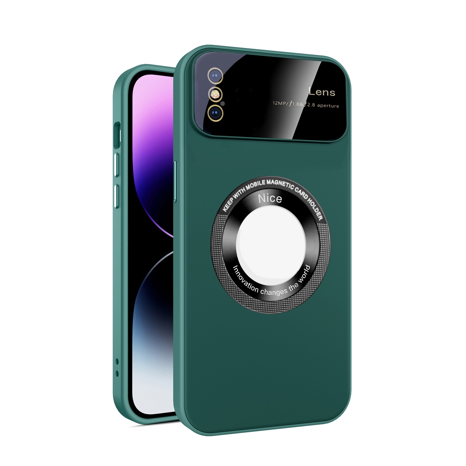 For iPhone XS Large Glass Window Magnetic Magsafe Phone Case with Lens Film(Green) - Shopkiz.com