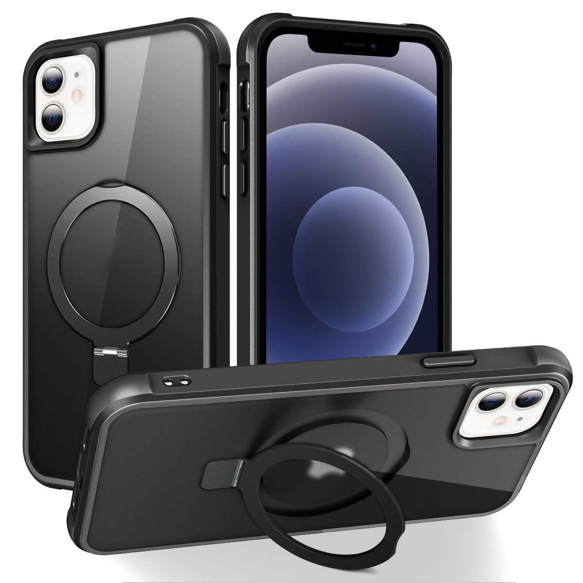 For iPhone 12 / 12 Pro MagSafe Magnetic Holder Phone Case(Black) - Shopkiz.com