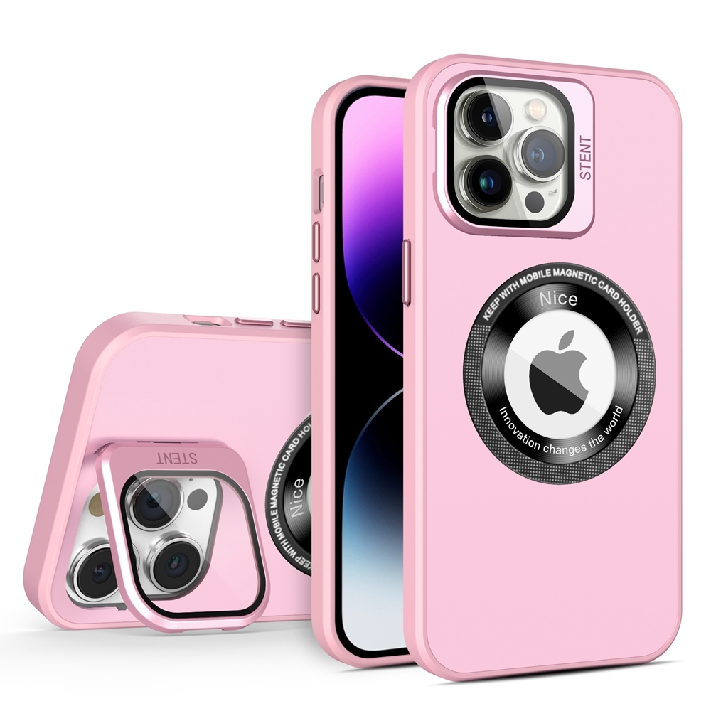 For iPhone 14 Pro Max Skin Feel Magnifier MagSafe Lens Holder Phone Case(Pink) - Shopkiz.com