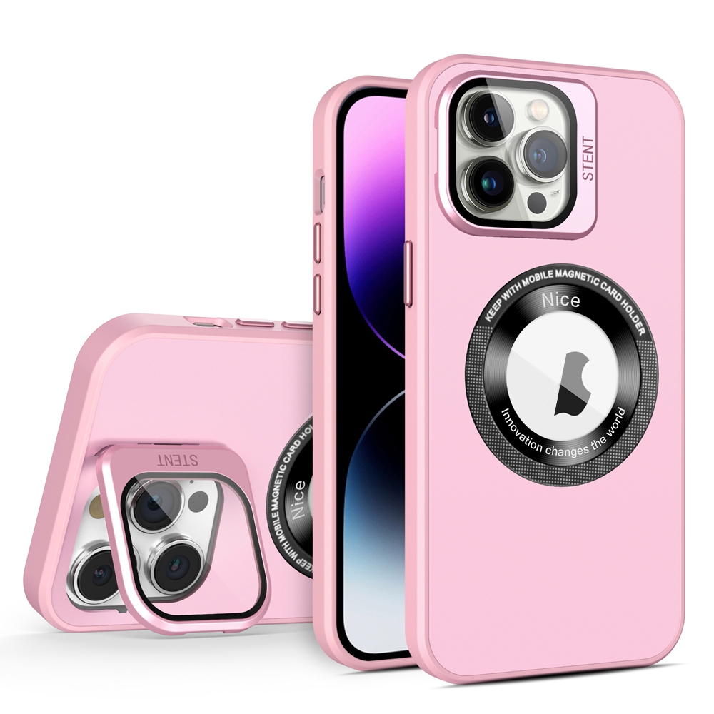 For iPhone 13 Pro Skin Feel Magnifier MagSafe Lens Holder Phone Case(Pink) - Shopkiz.com