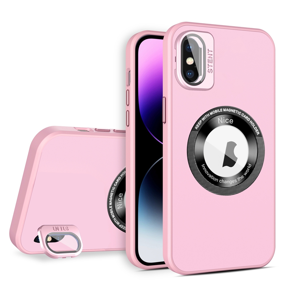 For iPhone XS Max Skin Feel Magnifier MagSafe Lens Holder Phone Case(Pink) - Shopkiz.com