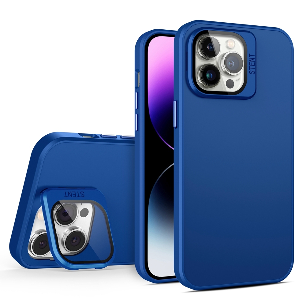 For iPhone 15 Pro Max Skin Feel Lens Holder PC + TPU Phone Case(Royal Blue) - Shopkiz.com
