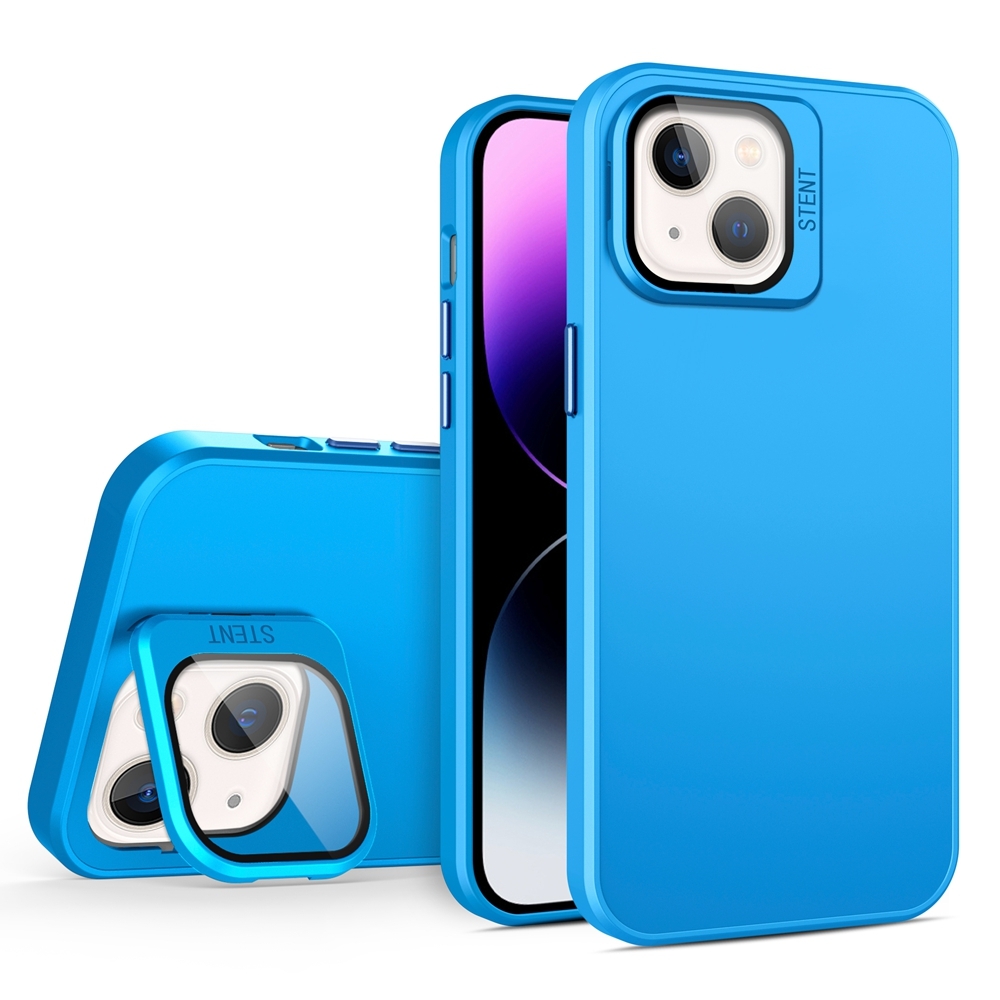 For iPhone 15 Plus Skin Feel Lens Holder PC + TPU Phone Case(Space Blue) - Shopkiz.com