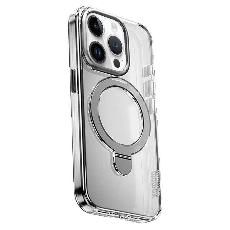 For iPhone 15 Pro MOMAX Magsafe Metal Holder Clear Phone Case(Transparent Black) - Shopkiz.com