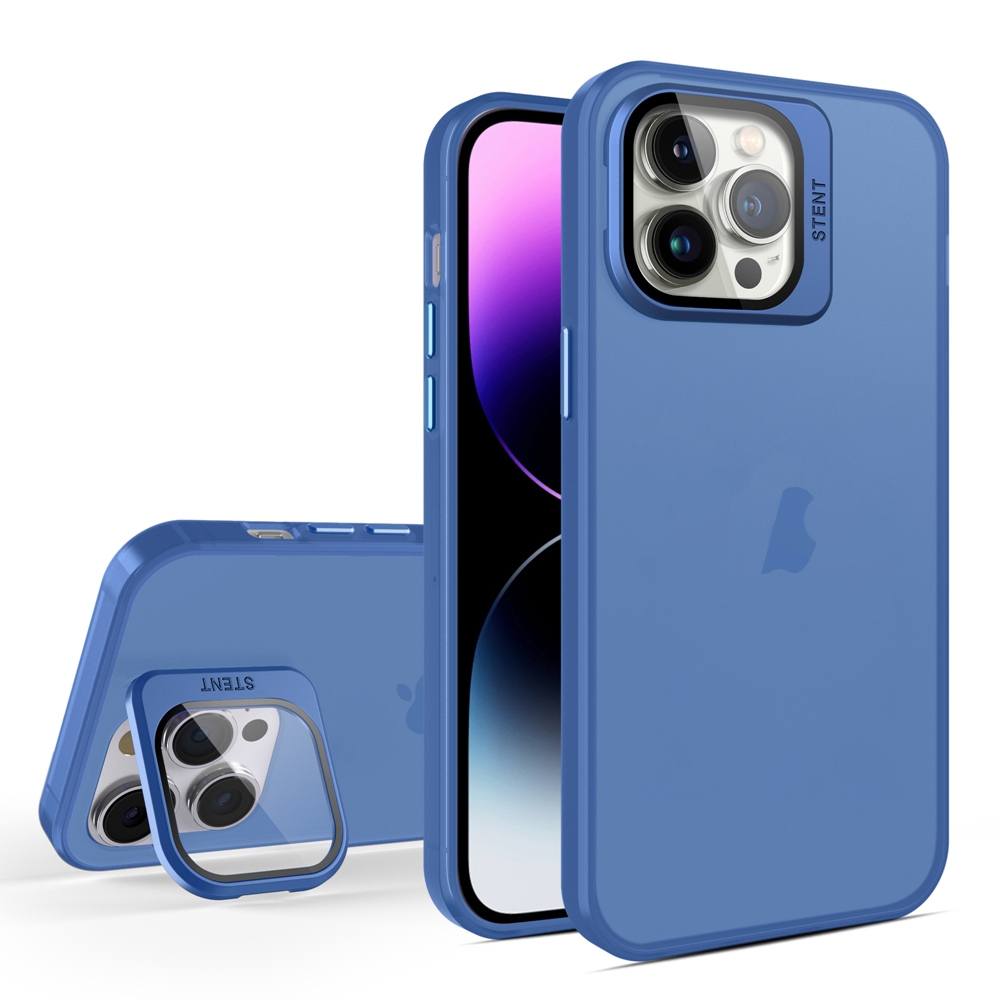 For iPhone 13 Pro Skin Feel Lens Holder Translucent Phone Case(Royal Blue) - Shopkiz.com