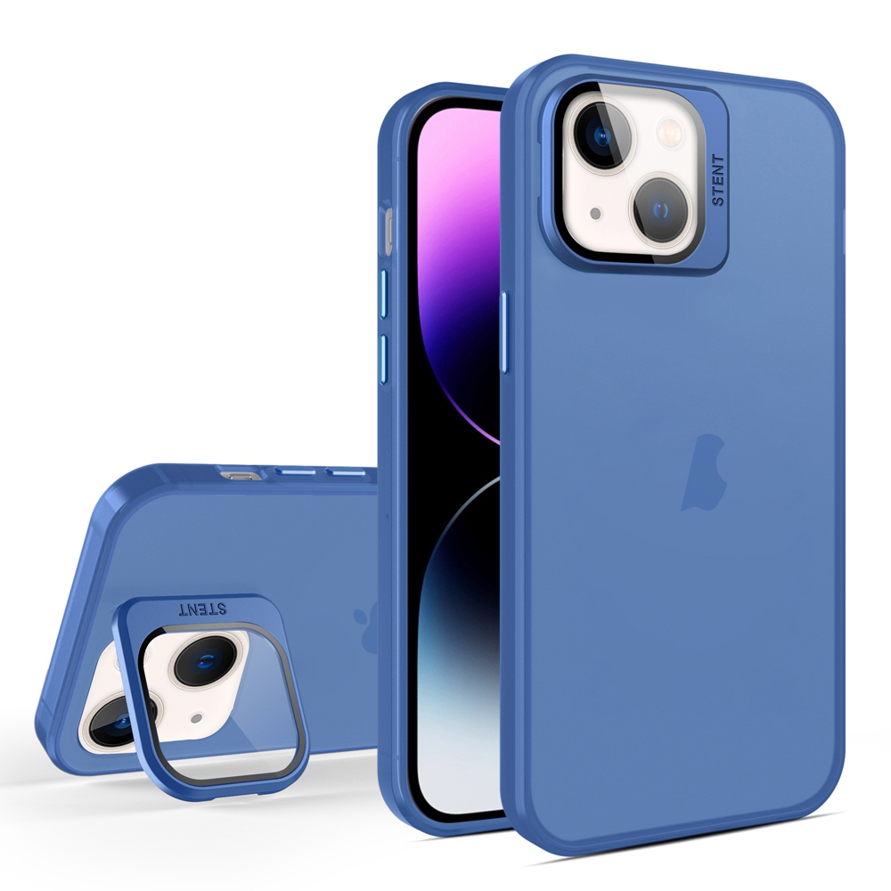 For iPhone 13 Skin Feel Lens Holder Translucent Phone Case(Royal Blue) - Shopkiz.com