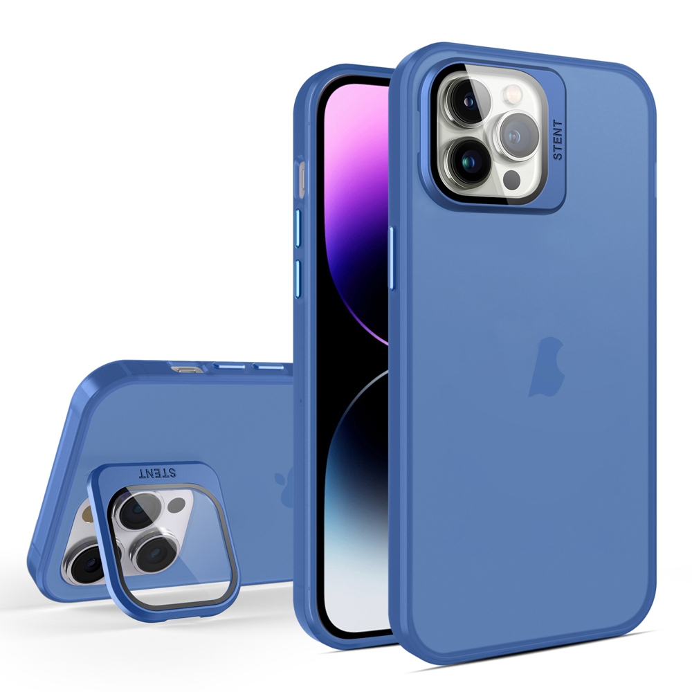 For iPhone 12 Pro Max Skin Feel Lens Holder Translucent Phone Case(Royal Blue) - Shopkiz.com