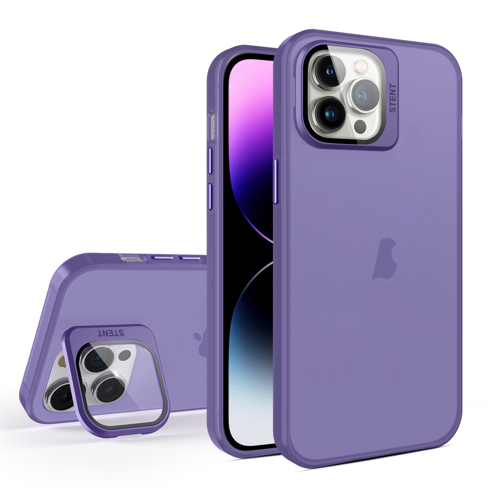 For iPhone 12 Pro Skin Feel Lens Holder Translucent Phone Case(Dark Purple) - Shopkiz.com