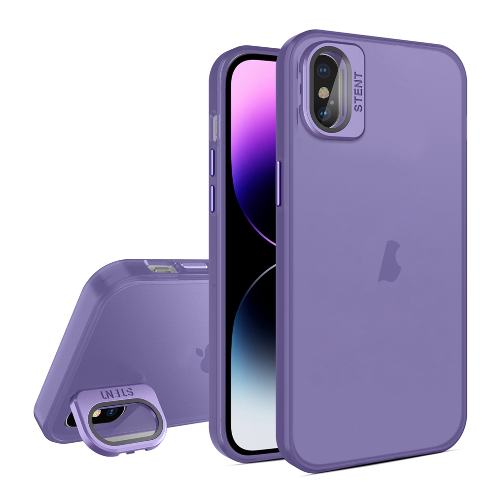 For iPhone X / XS Skin Feel Lens Holder Translucent Phone Case(Dark Purple) - Shopkiz.com