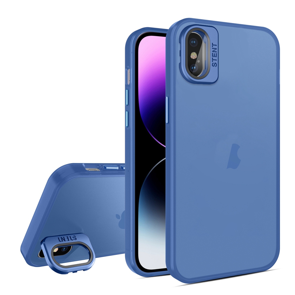 For iPhone X / XS Skin Feel Lens Holder Translucent Phone Case(Royal Blue) - Shopkiz.com