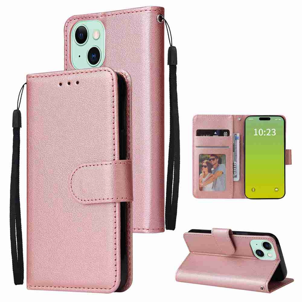 For iPhone 15 Plus 3-Card Slots Multifunctional Leather Phone Case(Rose Gold) - Shopkiz.com