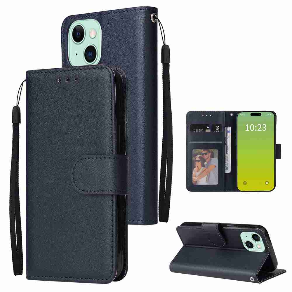 For iPhone 15 Plus 3-Card Slots Multifunctional Leather Phone Case(Blue) - Shopkiz.com