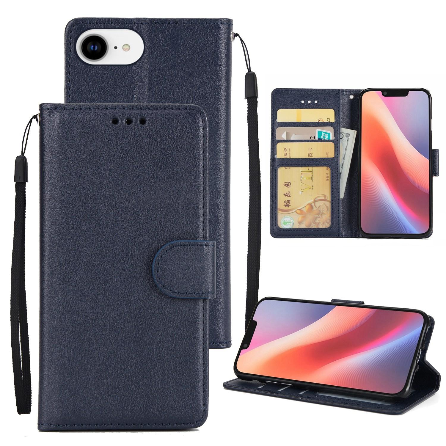 For iPhone 17e / 16e 3-Card Slots Multifunctional Leather Phone Case(Blue) - Shopkiz.com