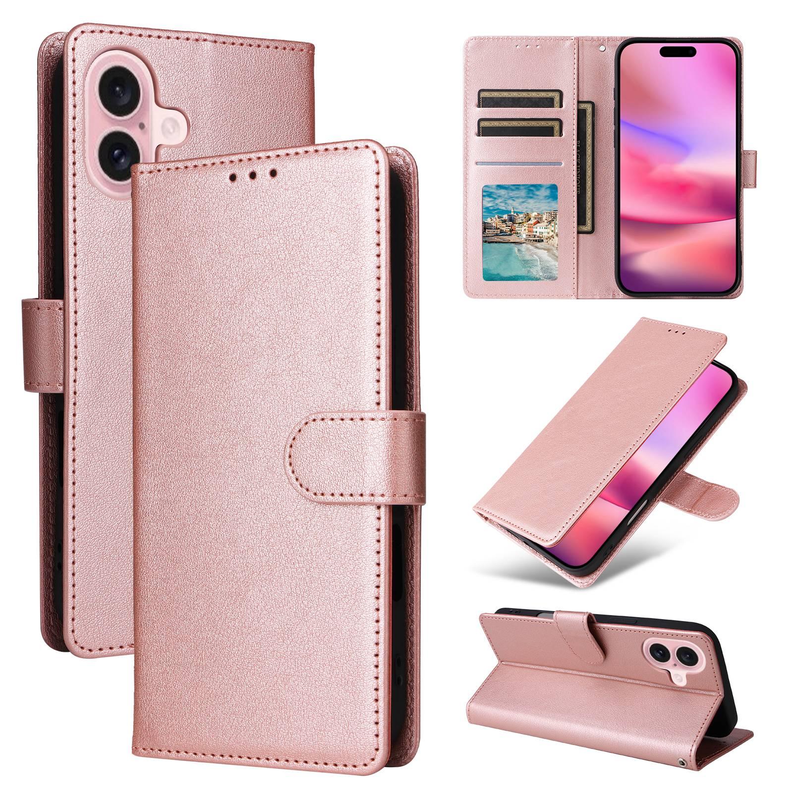For iPhone 18 / 17 3-Card Slots Multifunctional Leather Phone Case(Rose Gold) - Shopkiz.com