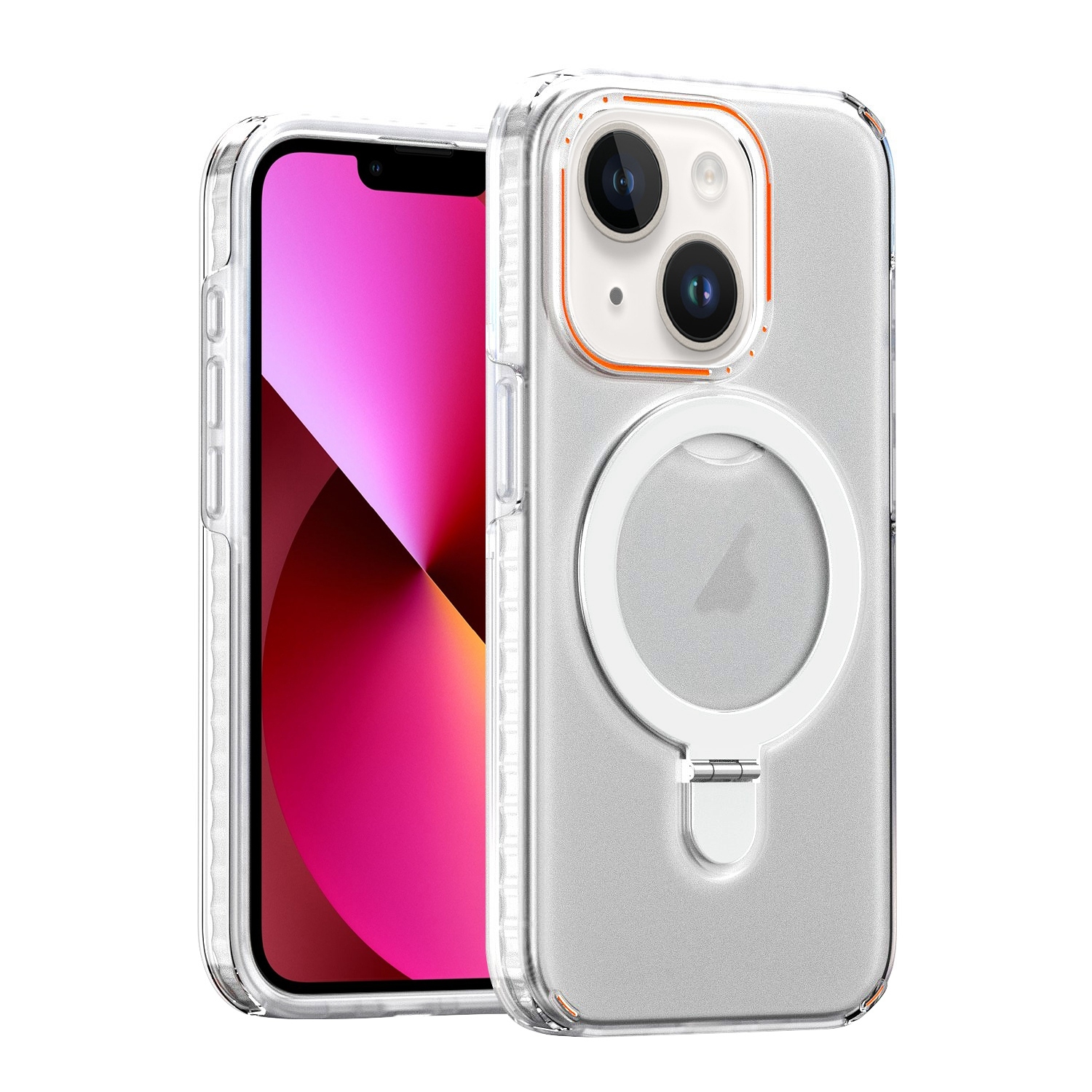 For iPhone 13 Colorful 2 in 1 MagSafe Holder Phone Case(White) - Shopkiz.com