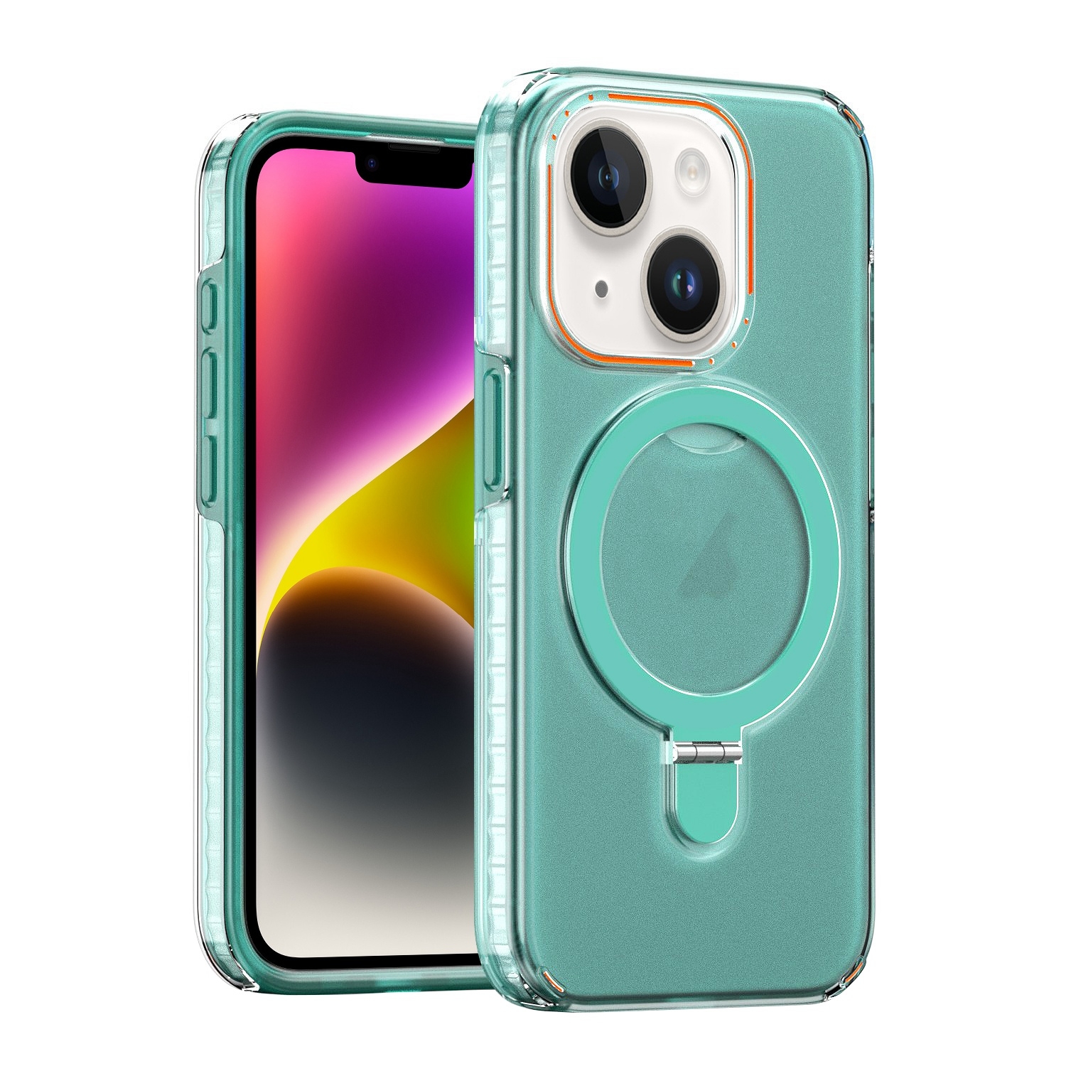 For iPhone 14 Colorful 2 in 1 MagSafe Holder Phone Case(Green) - Shopkiz.com