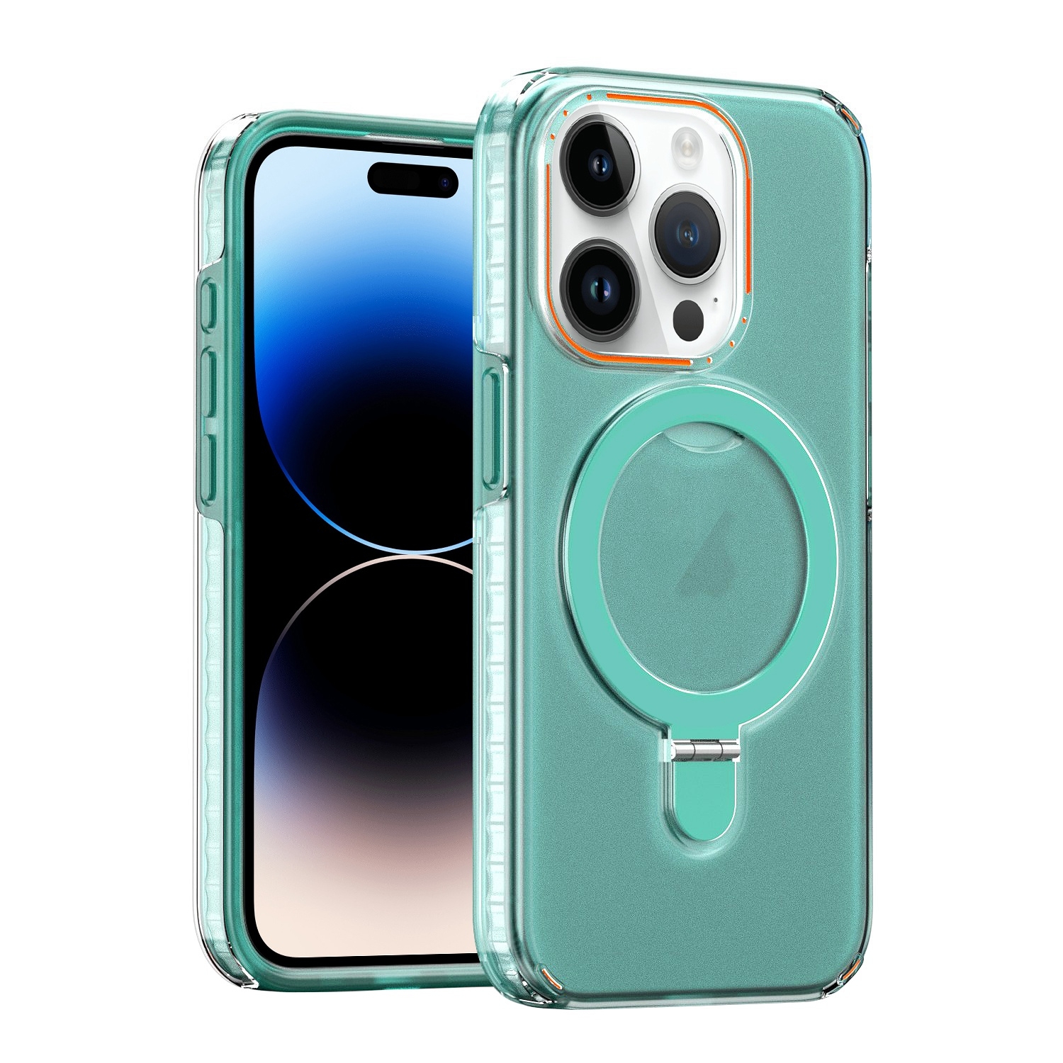 For iPhone 14 Pro Max Colorful 2 in 1 MagSafe Holder Phone Case(Green) - Shopkiz.com