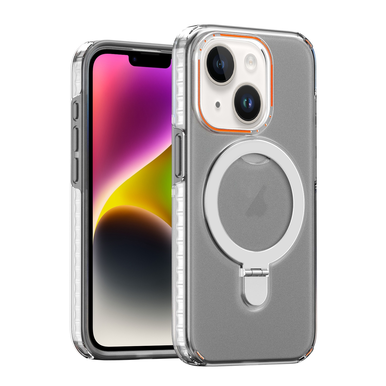 For iPhone 15 Plus Colorful 2 in 1 MagSafe Holder Phone Case(Black) - Shopkiz.com