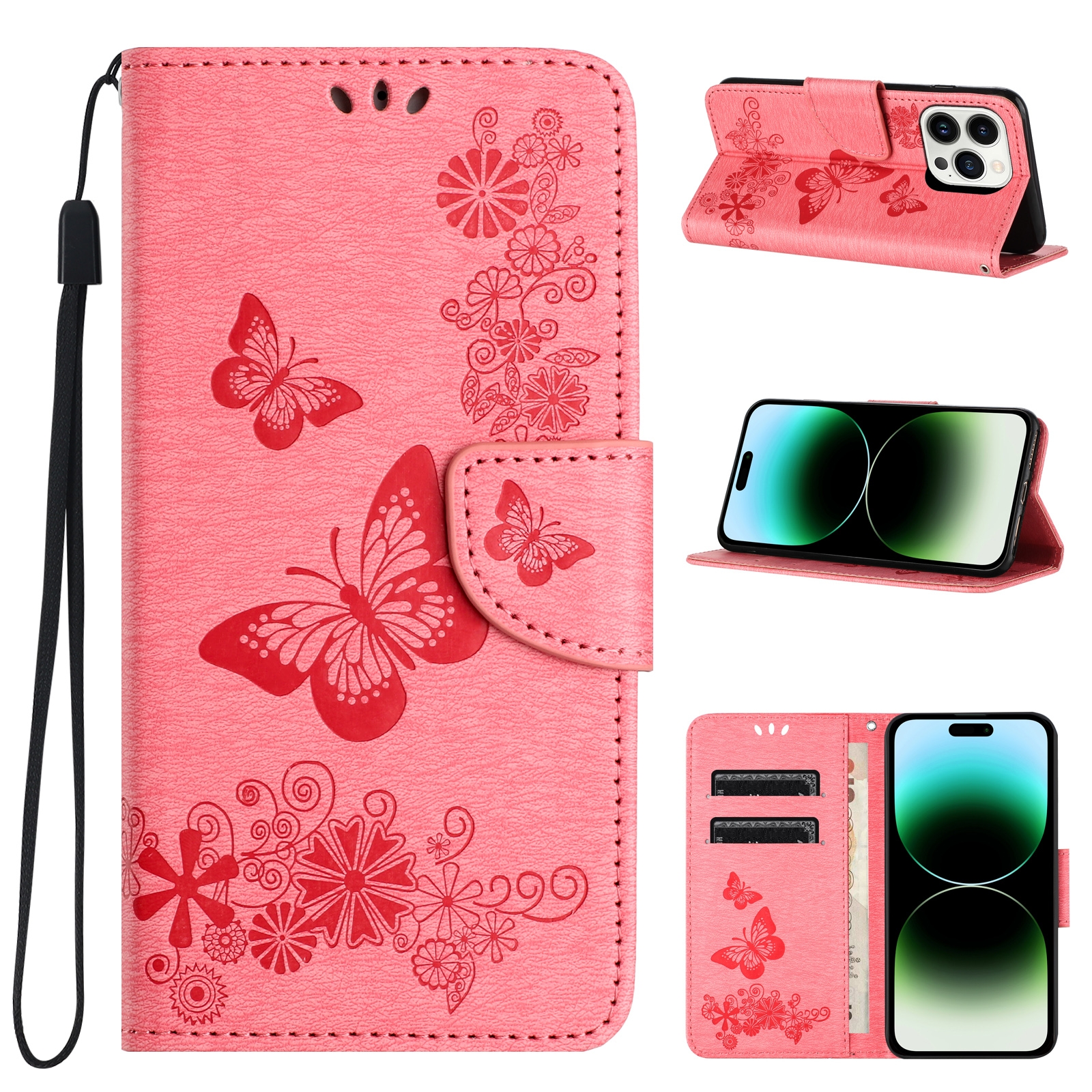 For iPhone 15 Pro Max Butterfly Embossed Flip Leather Phone Case(Pink) - Shopkiz.com