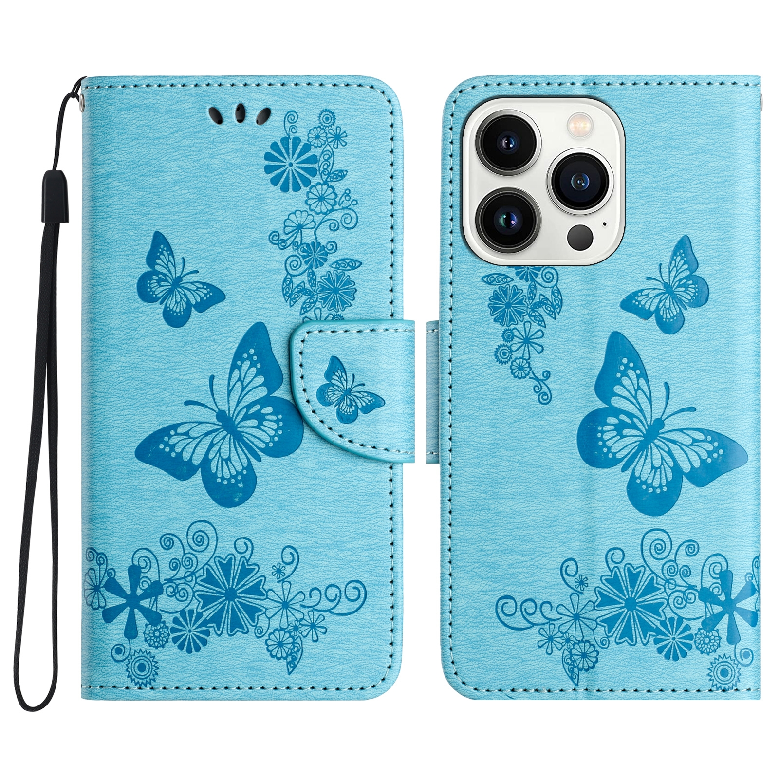 For iPhone 16 Pro Butterfly Embossed Flip Leather Phone Case(Blue) - Shopkiz.com
