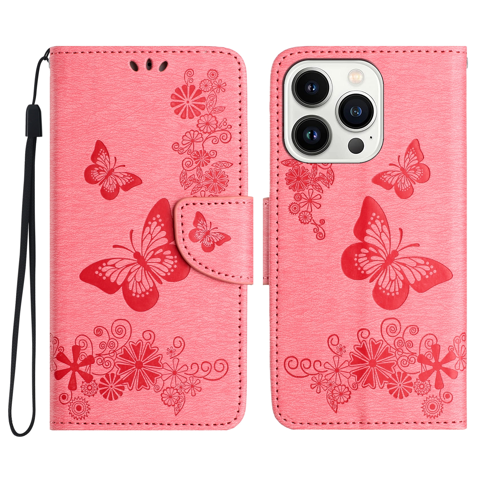 For iPhone 16 Pro Max Butterfly Embossed Flip Leather Phone Case(Pink) - Shopkiz.com