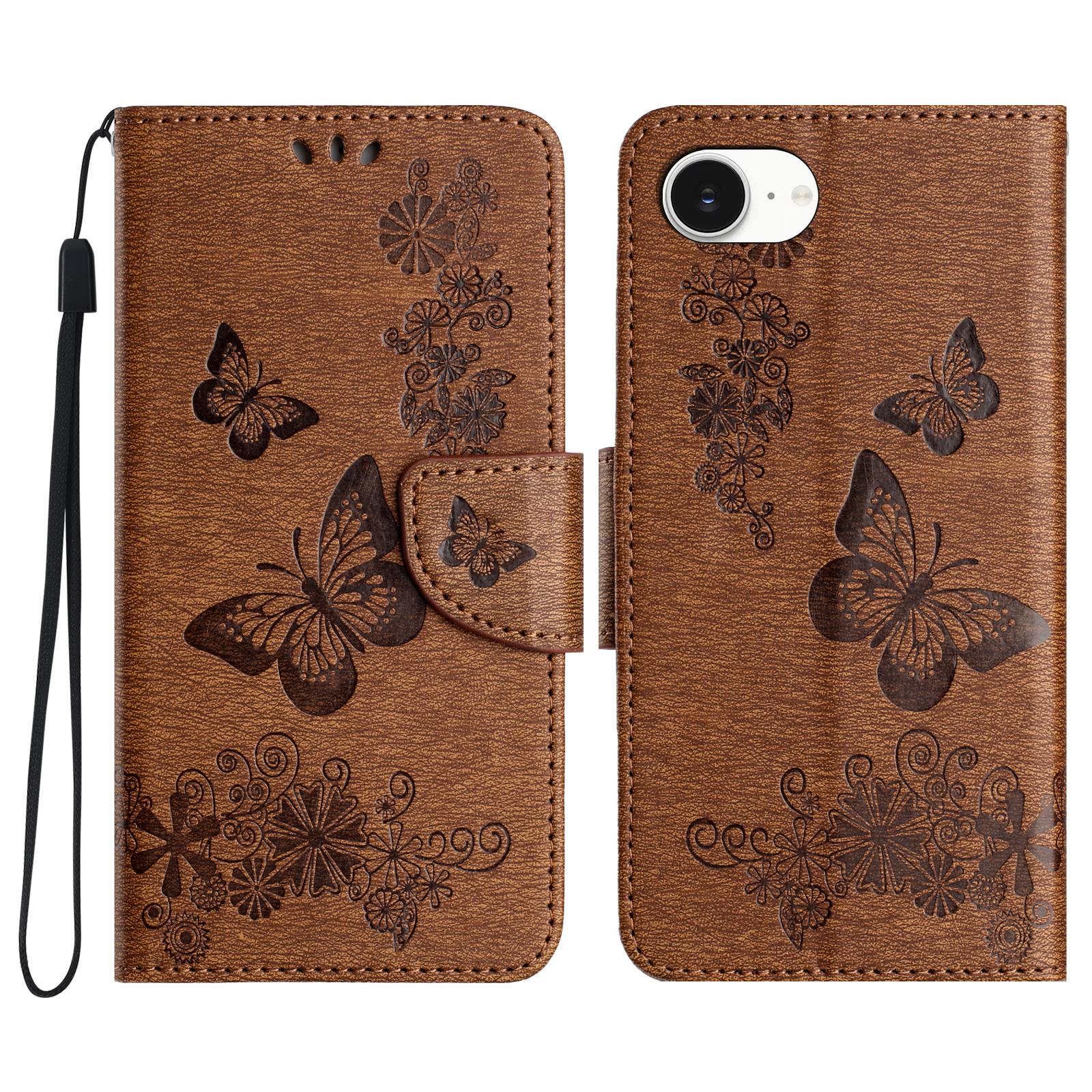 For iPhone 17e / 16e Butterfly Embossed Flip Leather Phone Case(Brown) - Shopkiz.com