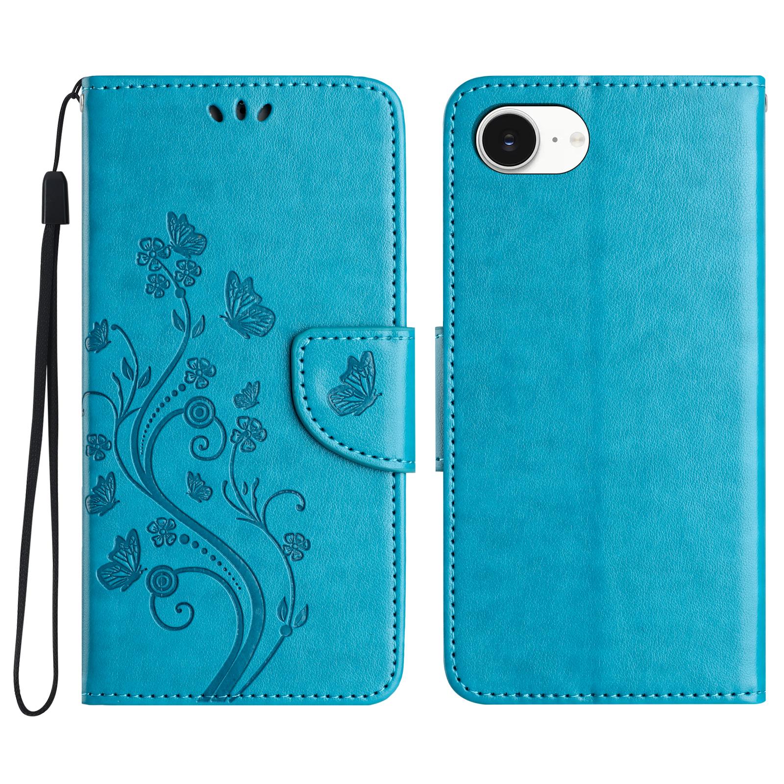For iPhone 17e / 16e Butterfly Flower Pattern Flip Leather Phone Case(Blue) - Shopkiz.com