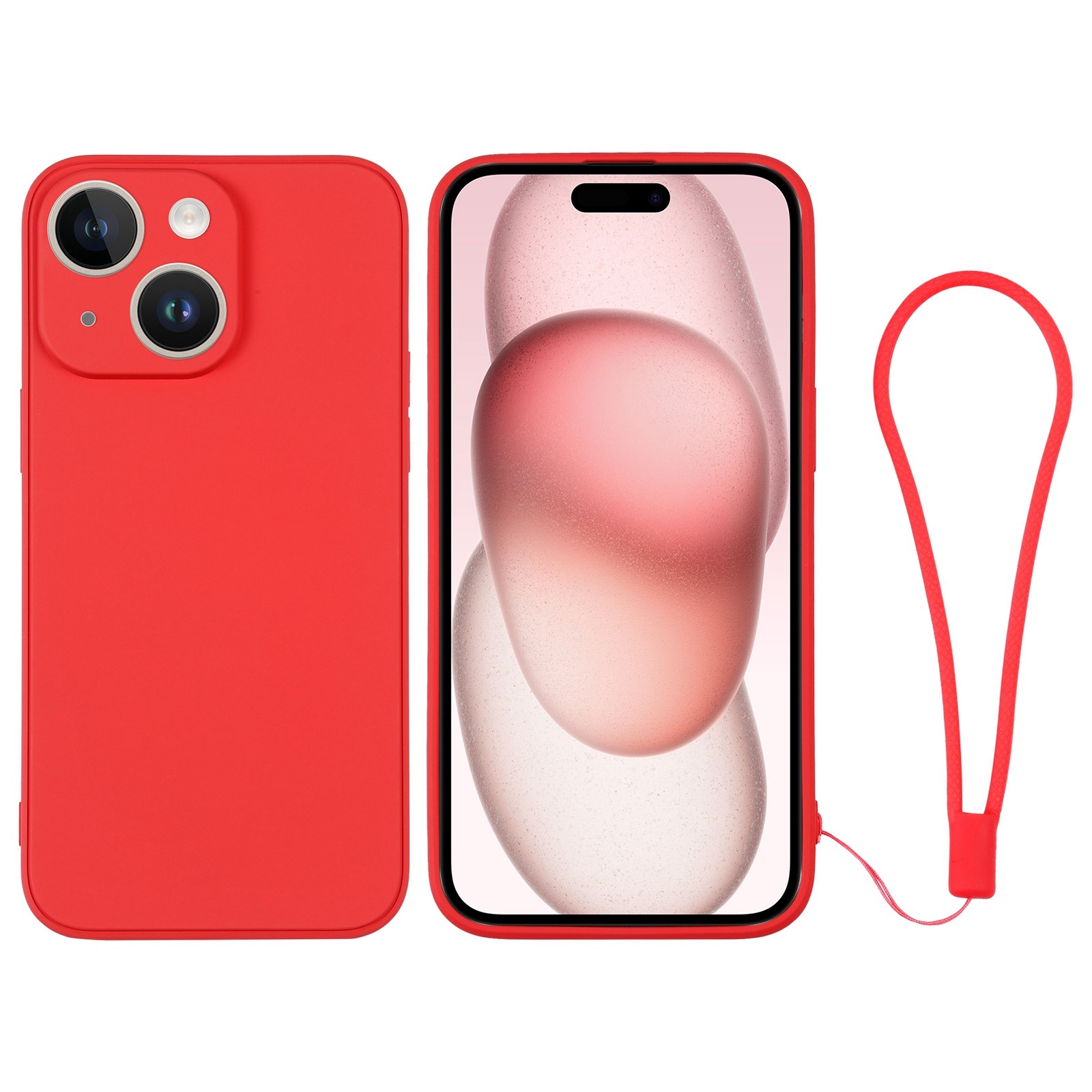 For iPhone 15 Silicone Phone Case with Wrist Strap(Red) - Shopkiz.com
