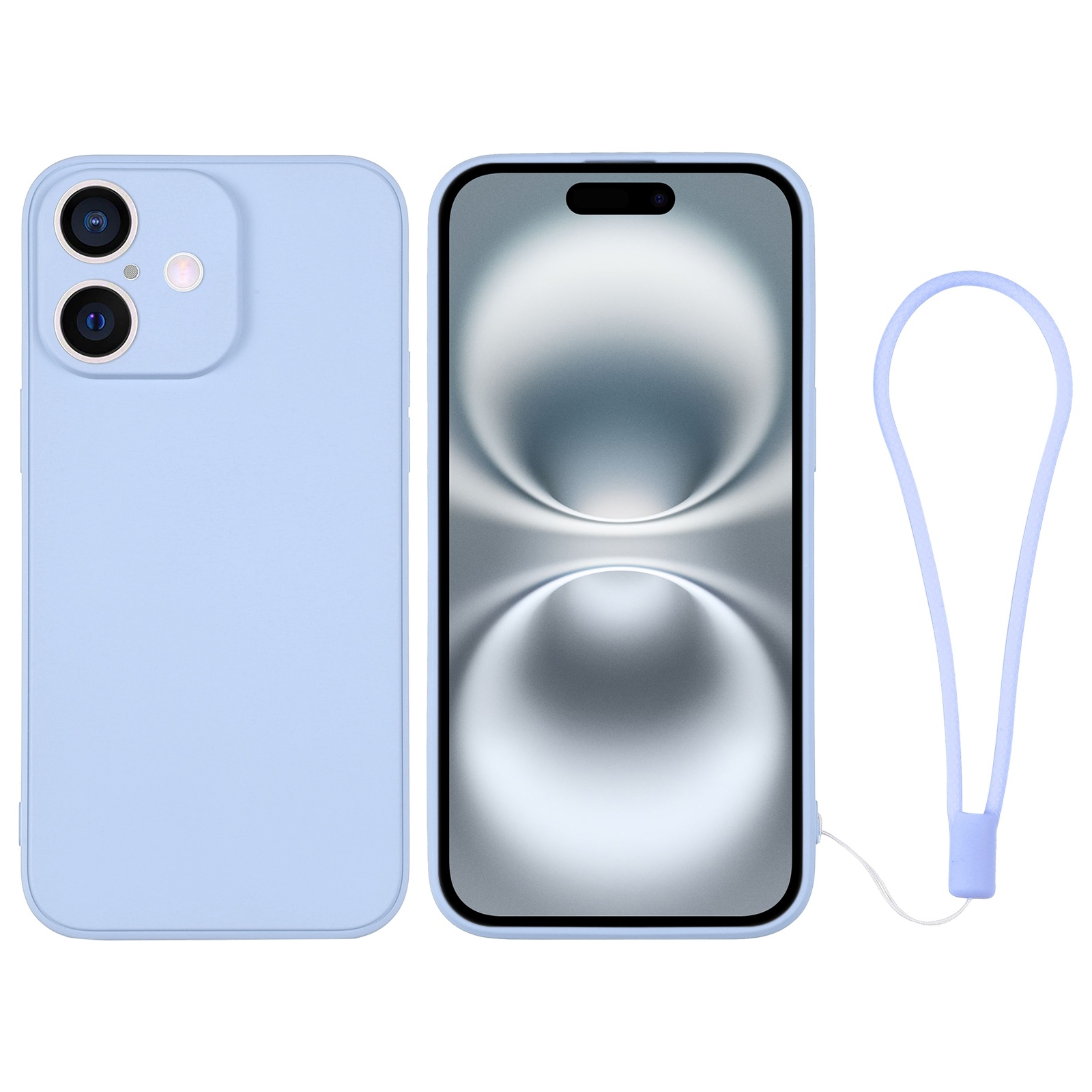 For iPhone 16 Silicone Phone Case with Wrist Strap(Light Blue) - Shopkiz.com