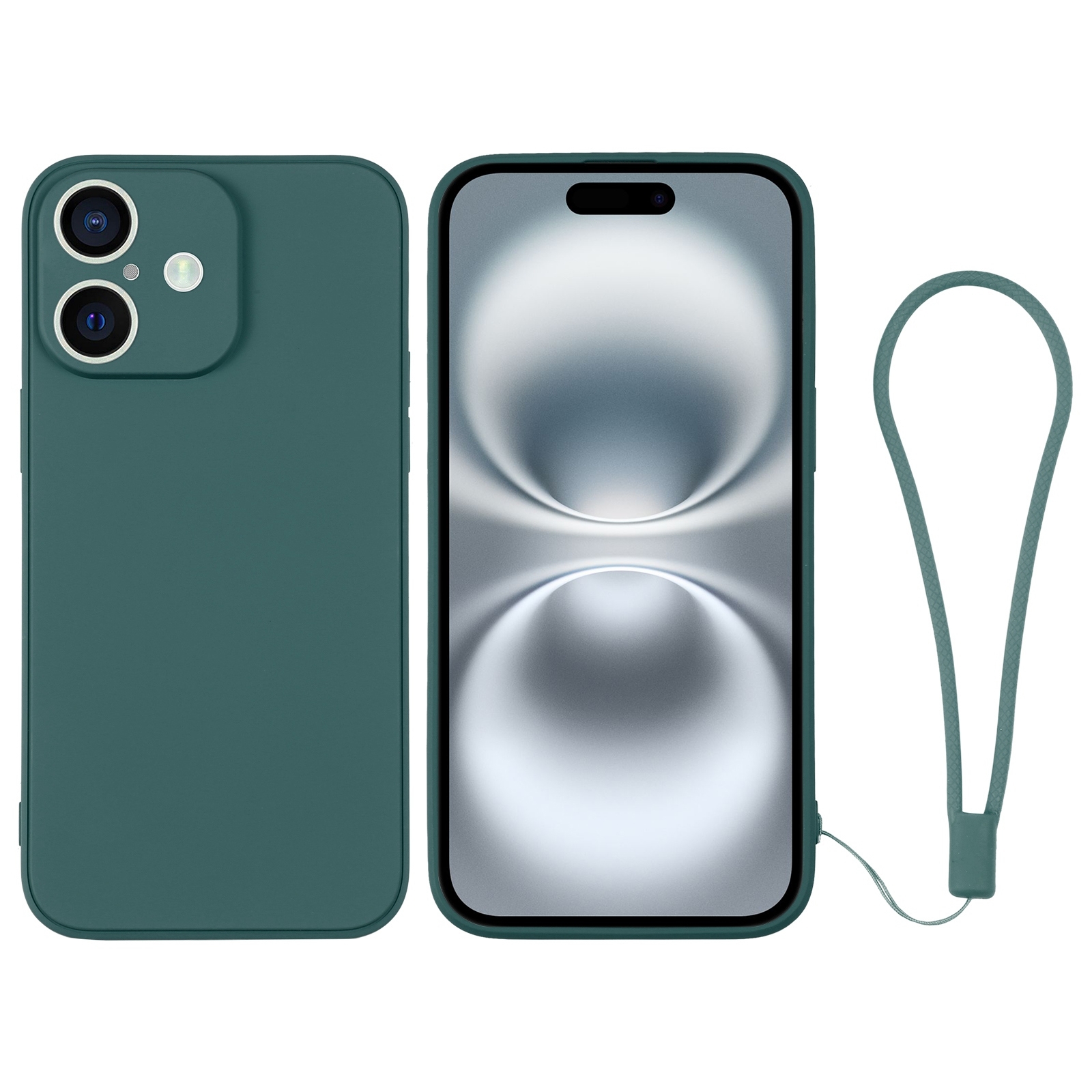 For iPhone 16 Silicone Phone Case with Wrist Strap(Deep Green) - Shopkiz.com