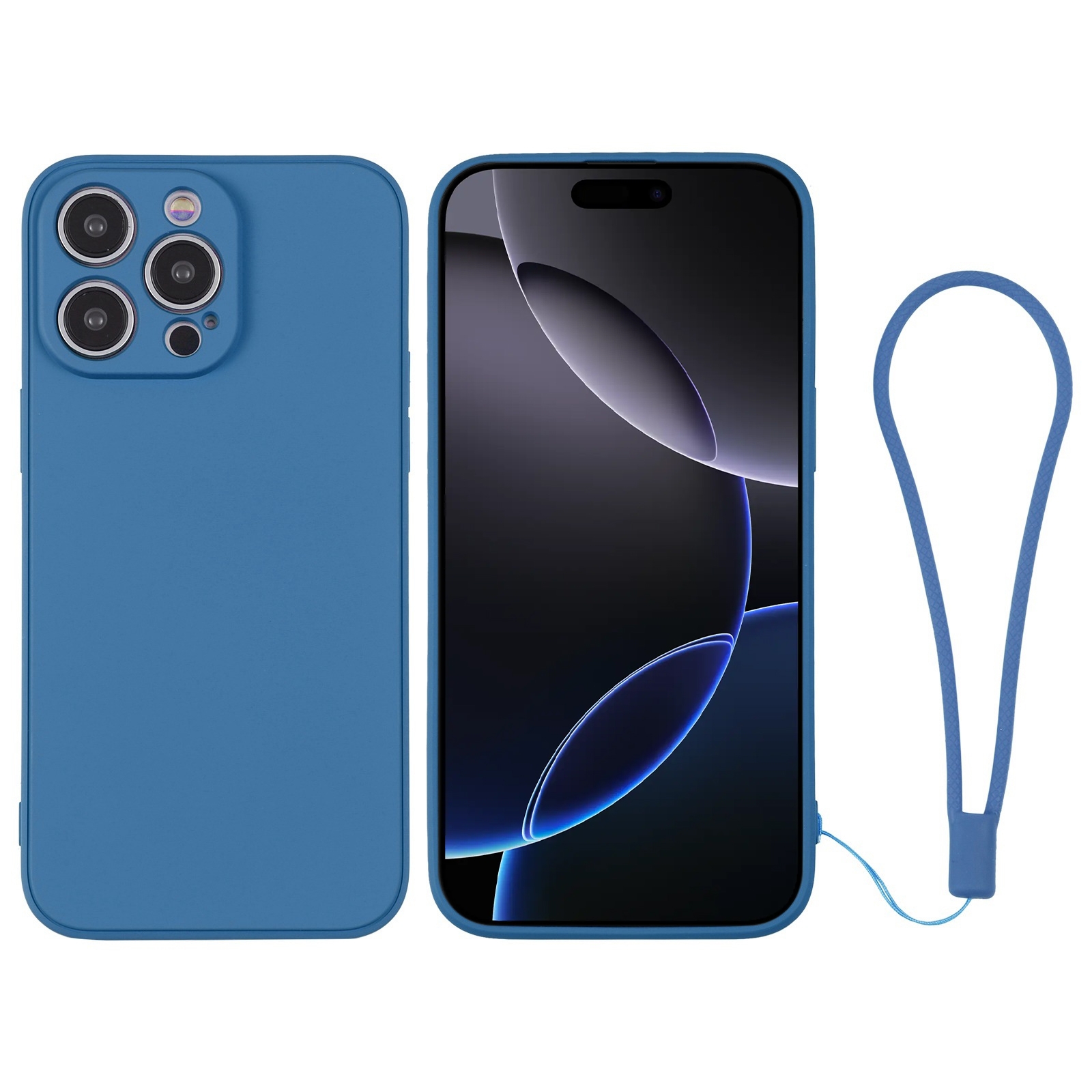 For iPhone 16 Pro Silicone Phone Case with Wrist Strap(Blue) - Shopkiz.com