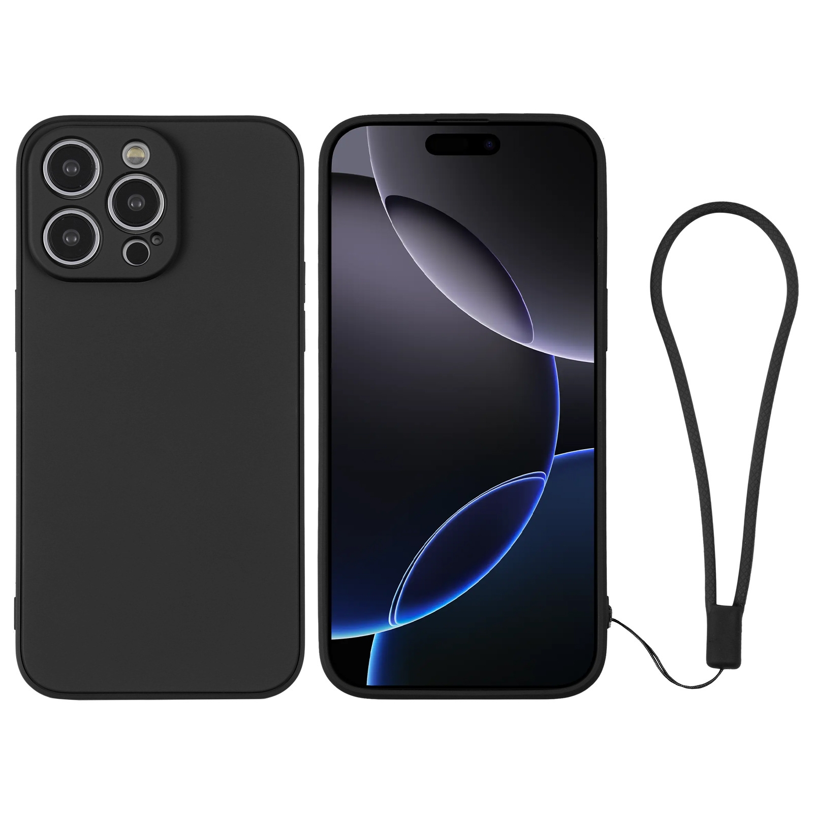 For iPhone 16 Pro Silicone Phone Case with Wrist Strap(Black) - Shopkiz.com