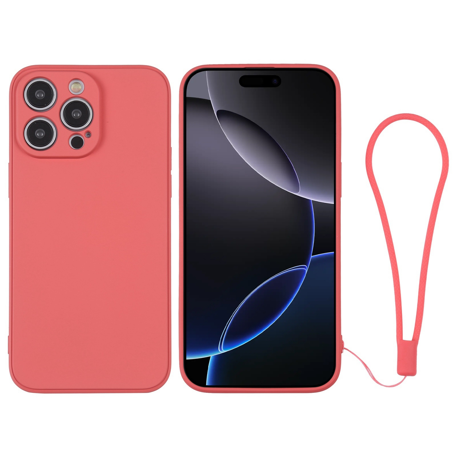 For iPhone 16 Pro Max Silicone Phone Case with Wrist Strap(Orange Red) - Shopkiz.com