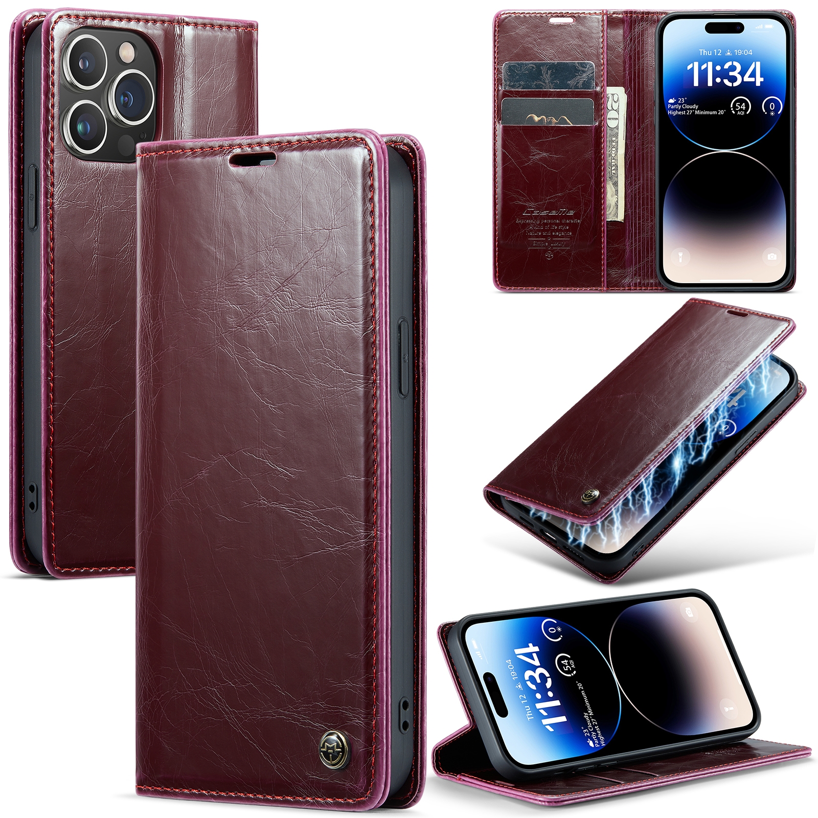 For iPhone 15 Pro Max CaseMe 003 Crazy Horse Texture Leather Phone Case(Red) - Shopkiz.com