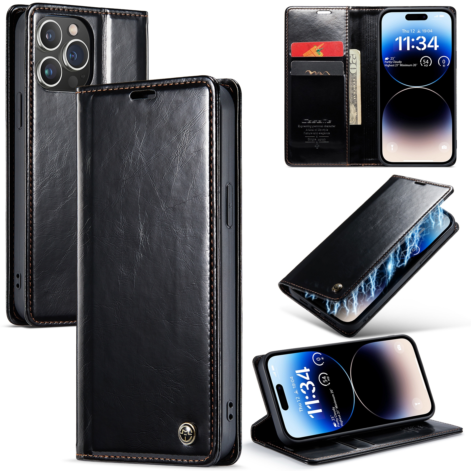 For iPhone 15 Pro Max CaseMe 003 Crazy Horse Texture Leather Phone Case(Black) - Shopkiz.com
