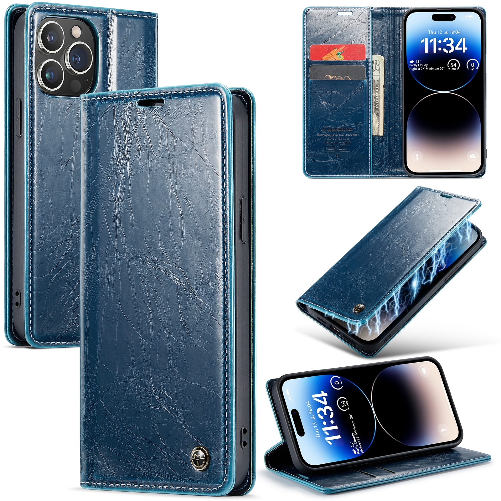 For iPhone 15 Pro CaseMe 003 Crazy Horse Texture Leather Phone Case(Blue) - Shopkiz.com