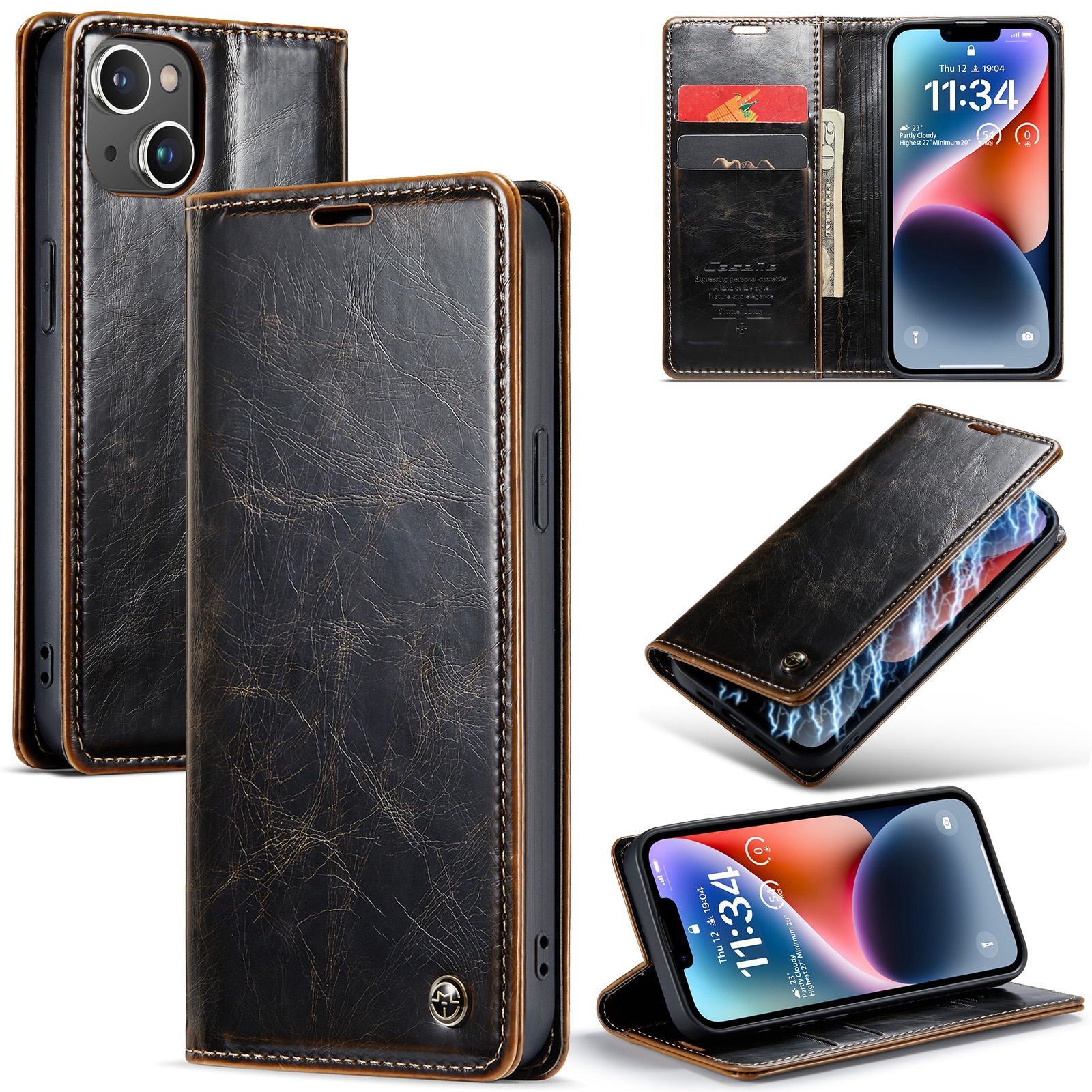 For iPhone 15 Plus CaseMe 003 Crazy Horse Texture Leather Phone Case(Coffee) - Shopkiz.com