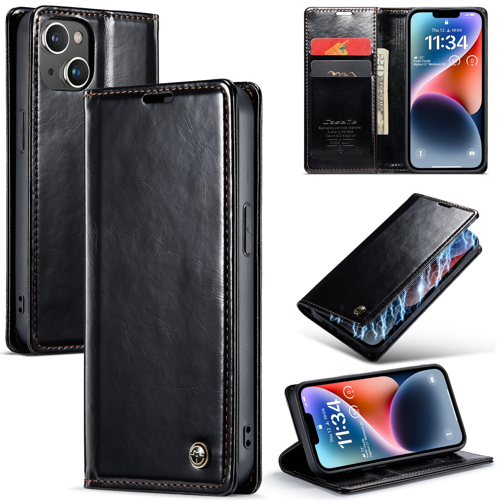 For iPhone 15 CaseMe 003 Crazy Horse Texture Leather Phone Case(Black) - Shopkiz.com