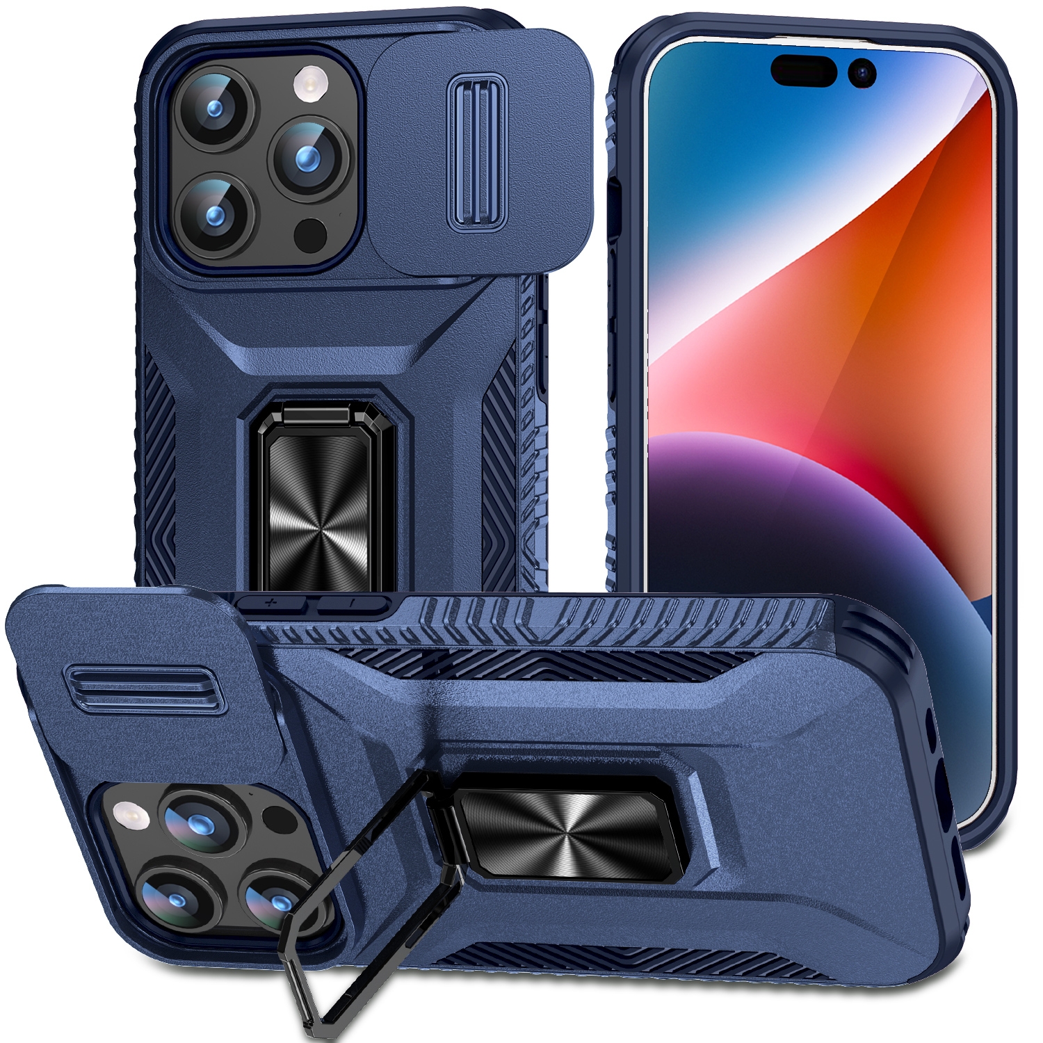 For iPhone 15 Pro Sliding Camshield Holder Phone Case(Blue) - Shopkiz.com
