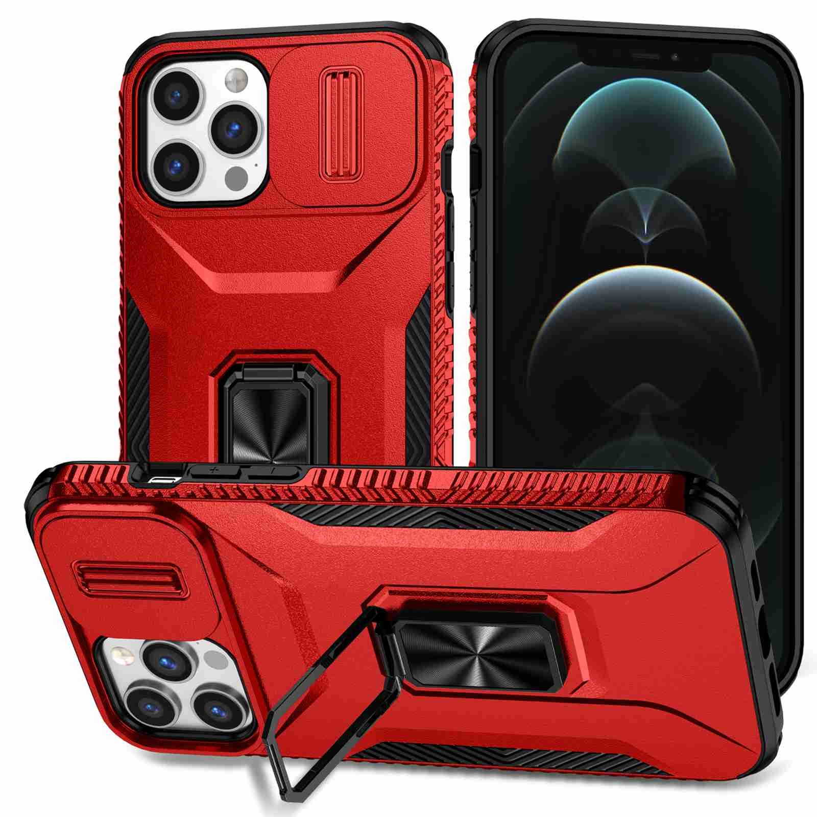 For iPhone 12 Pro Max Sliding Camshield Holder Phone Case(Red) - Shopkiz.com
