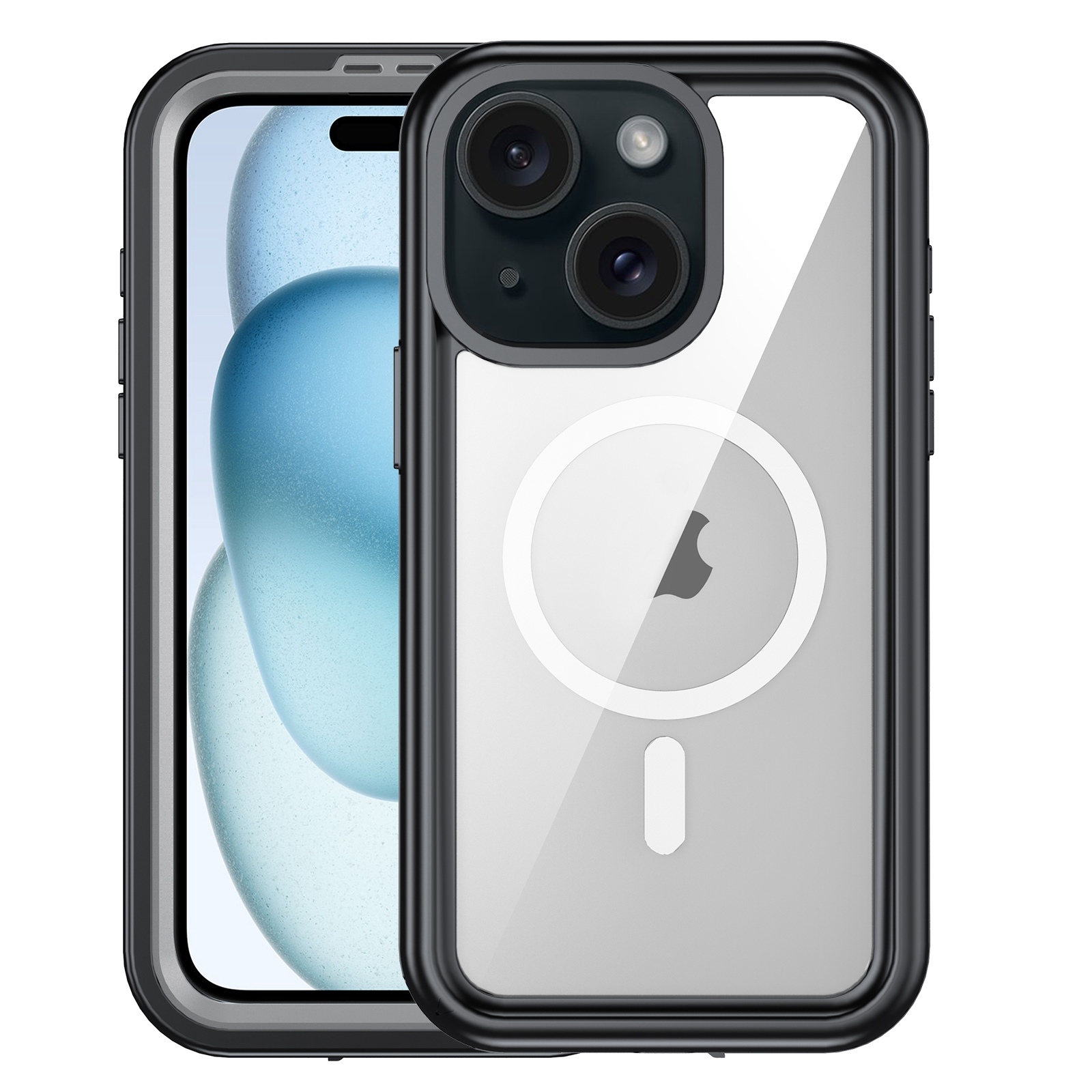 For iPhone 15 IP68 Waterproof MagSafe Magnetic Phone Case(Black) - Shopkiz.com