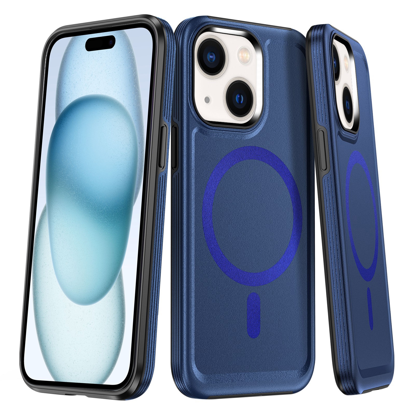 For iPhone 15 Plus Shield Armor MagSafe TPU Hybrid PC Phone Case(Blue) - Shopkiz.com