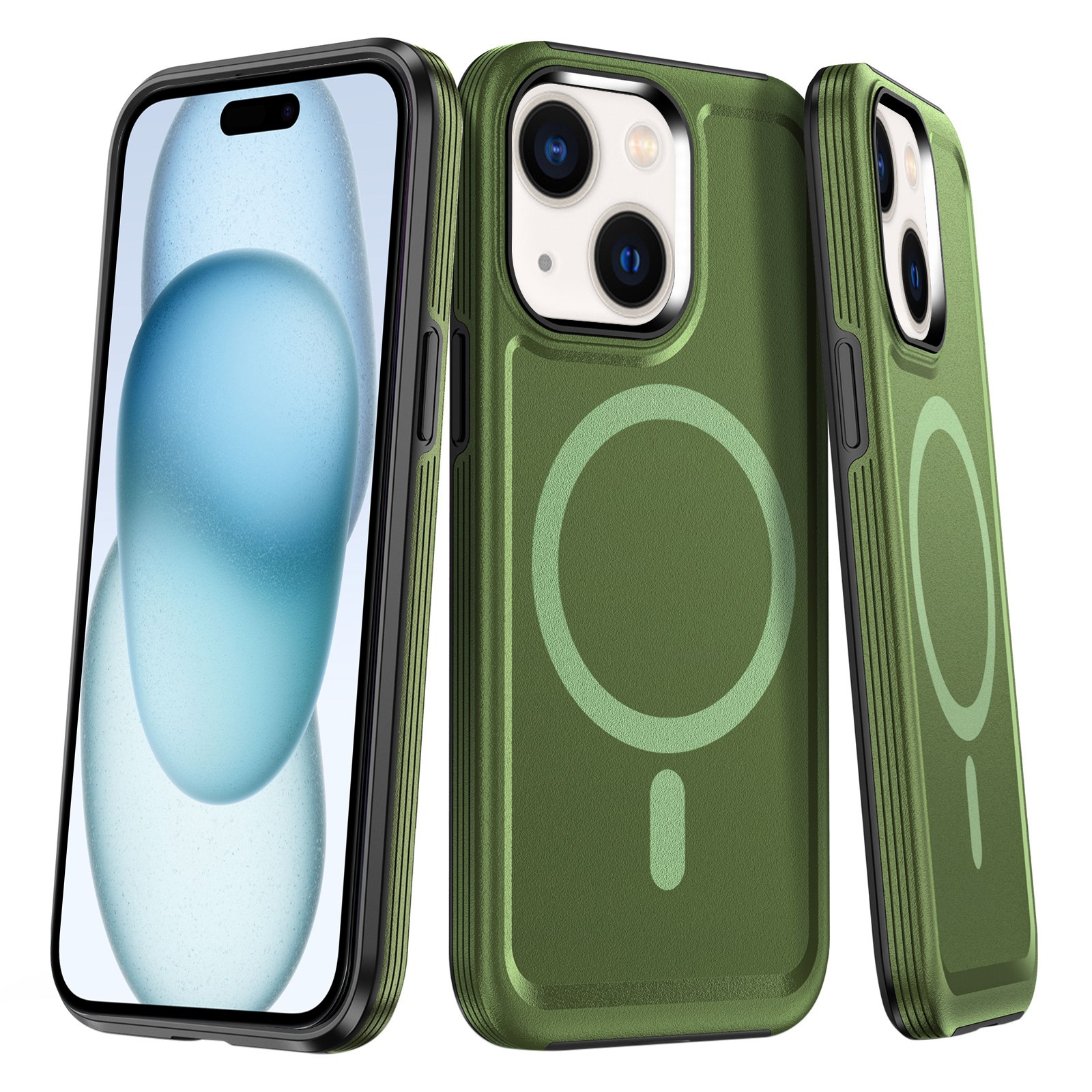 For iPhone 15 Shield Armor MagSafe TPU Hybrid PC Phone Case(Grass Green) - Shopkiz.com