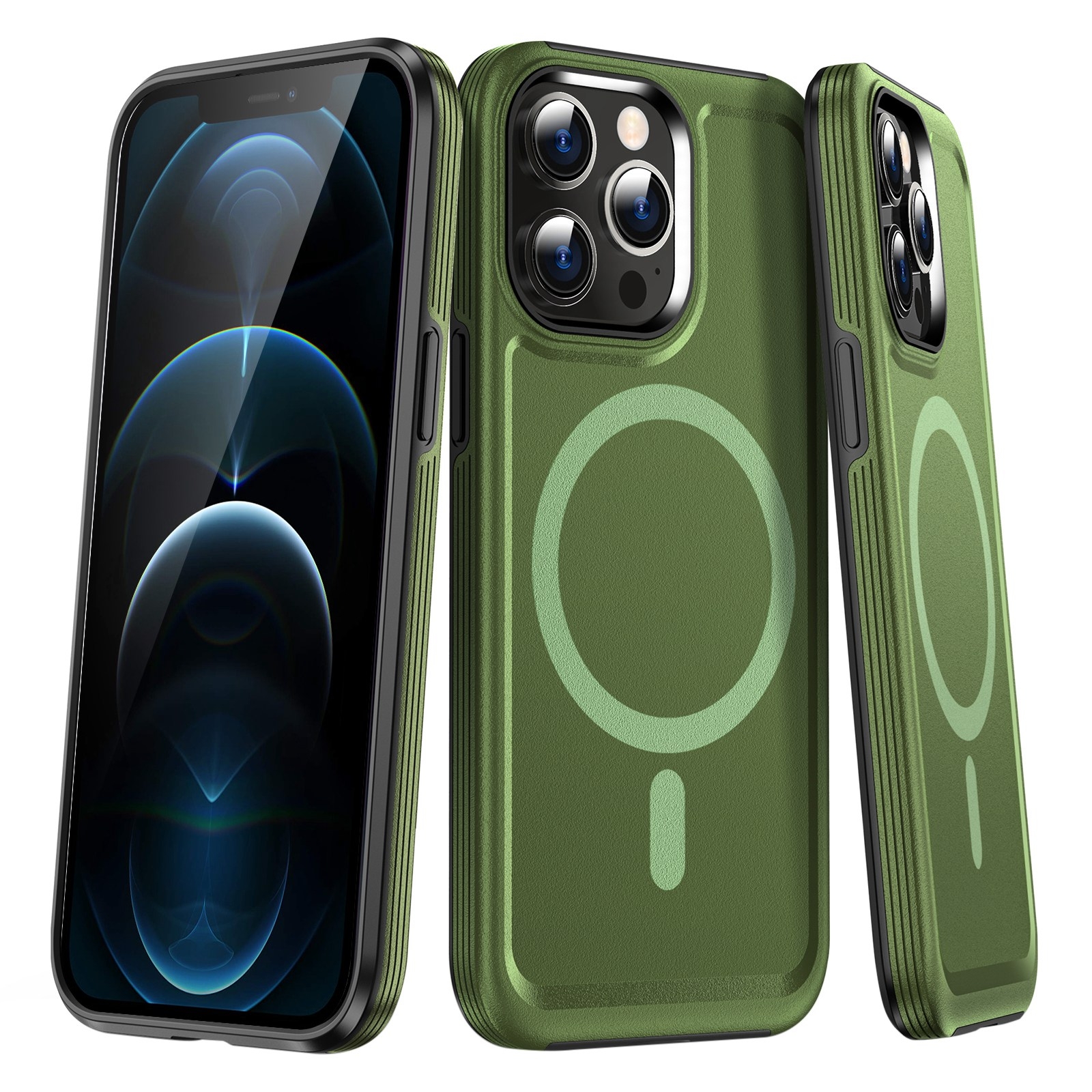 For iPhone 12 Pro Shield Armor MagSafe TPU Hybrid PC Phone Case(Grass Green) - Shopkiz.com